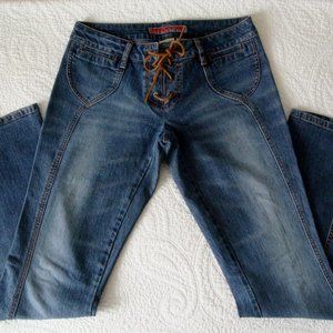 Parasuco Lace Up Cabana Jeans Size 29 Denim Wide Leg Flare Tie Front 60s